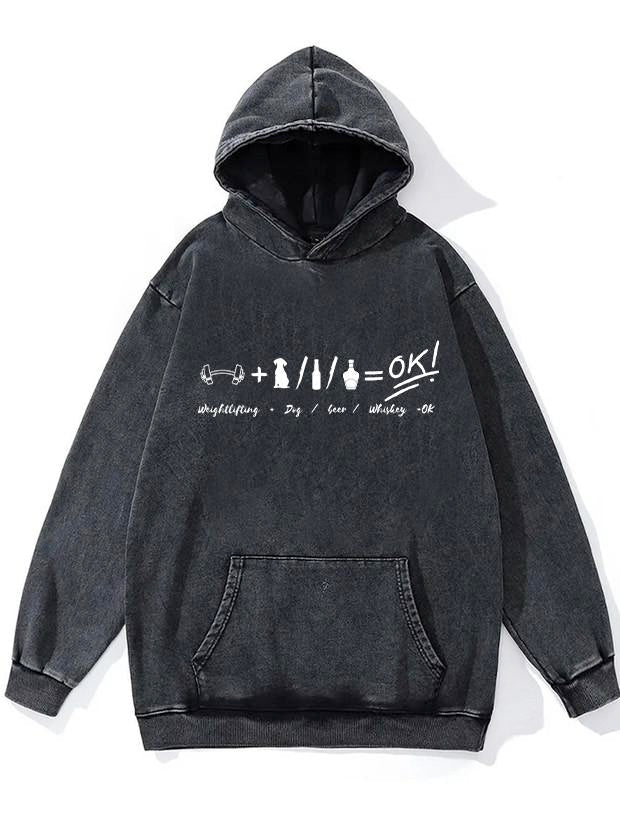 weightlifting plus dog or beer or whiskey Washed Gym Hoodie