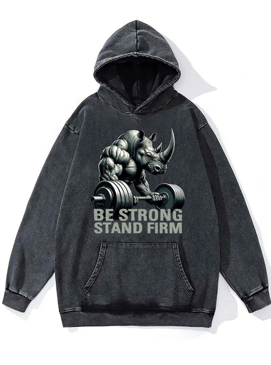 be strong stand firm muscular rhino Washed Gym Hoodie