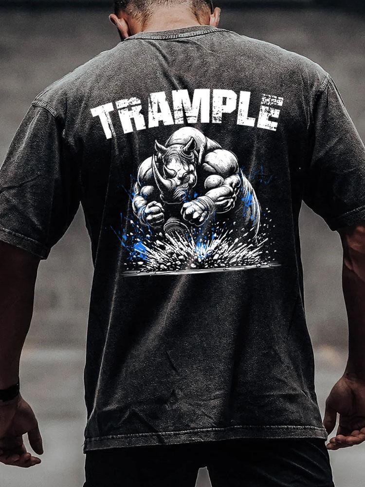 trample rhino back printed Washed Gym Shirt