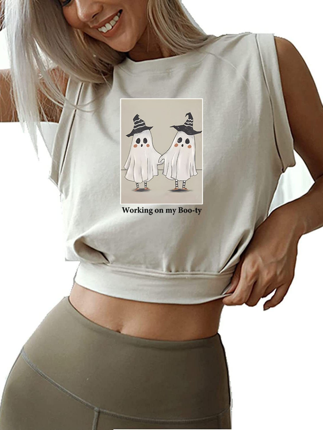 RETRO GHOST SLEEVELESS CROP TOPS
