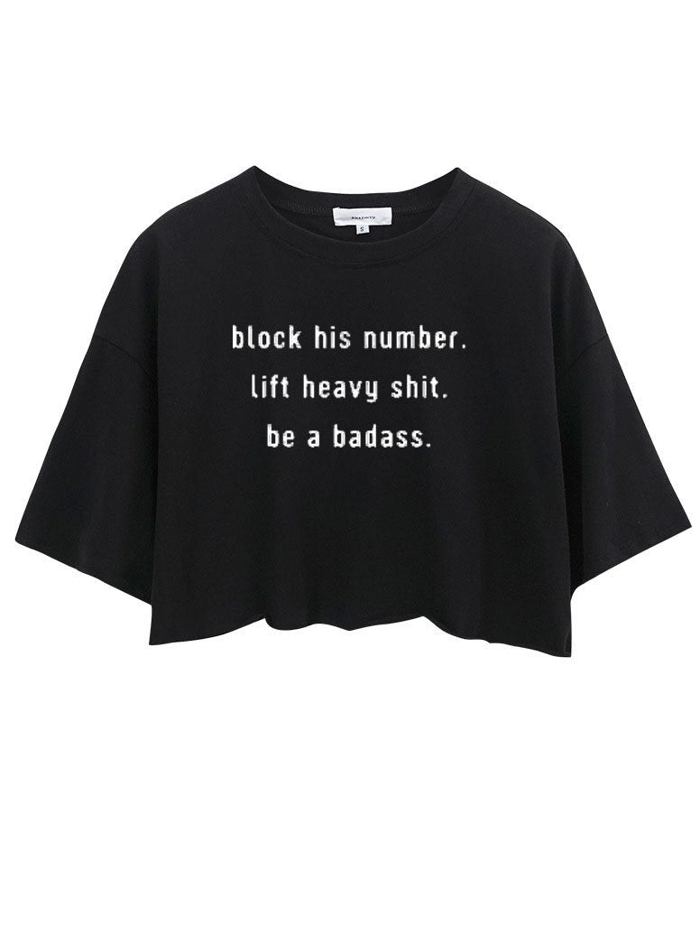 Block His Number Lift Heavy Crop Tops