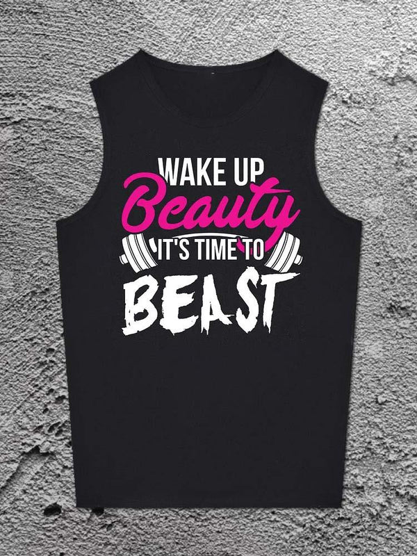 Wake Up Beauty It's Time To Beast Printed Unisex Cotton Vest