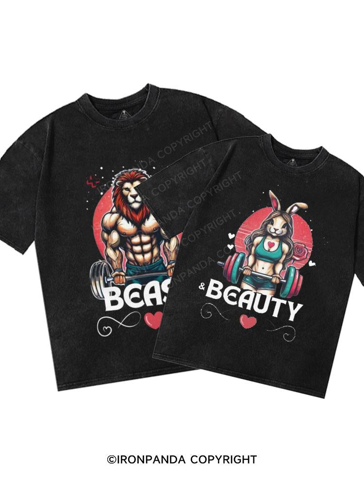 Beast & Bunny Washed Matching Couple Gym Shirt