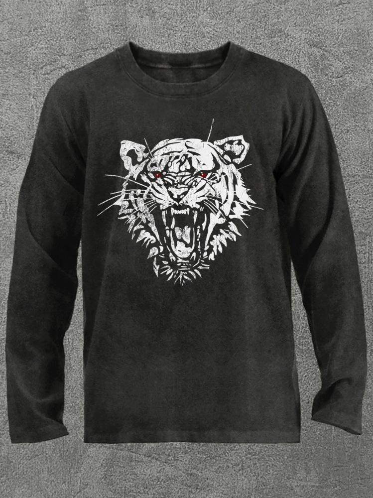 Tiger Head Washed Gym Long Sleeve Shirt