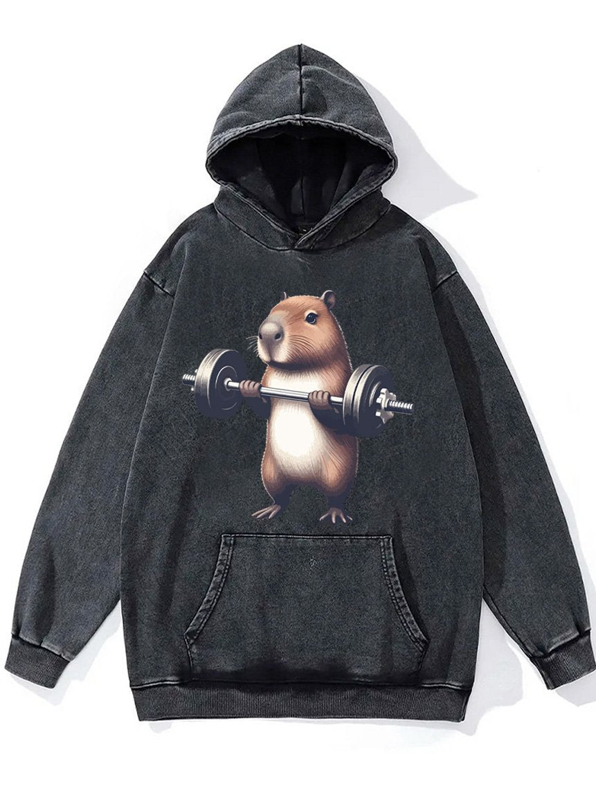 barbell weightlifting capybara Washed Gym Hoodie
