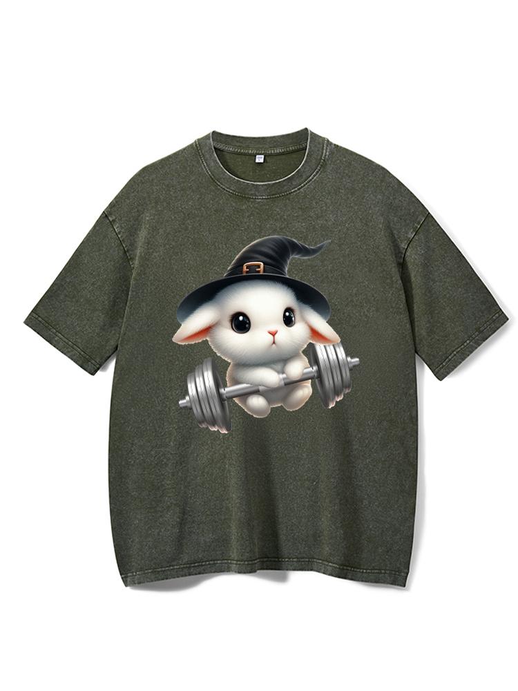 WITCH RABBIT LIFTING Washed Gym Shirt