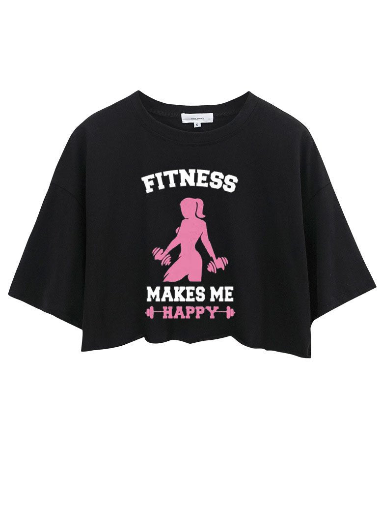 FITNESS MAKES ME HAPPY  CROP TOPS