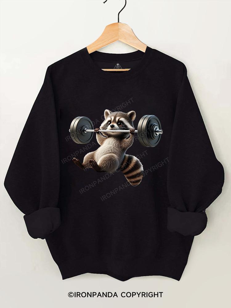 bench press raccoon Gym Sweatshirt