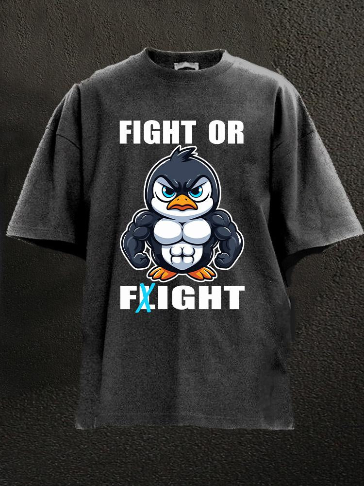 IronPandafit fight or flight penguin Washed Gym Shirt For Sale