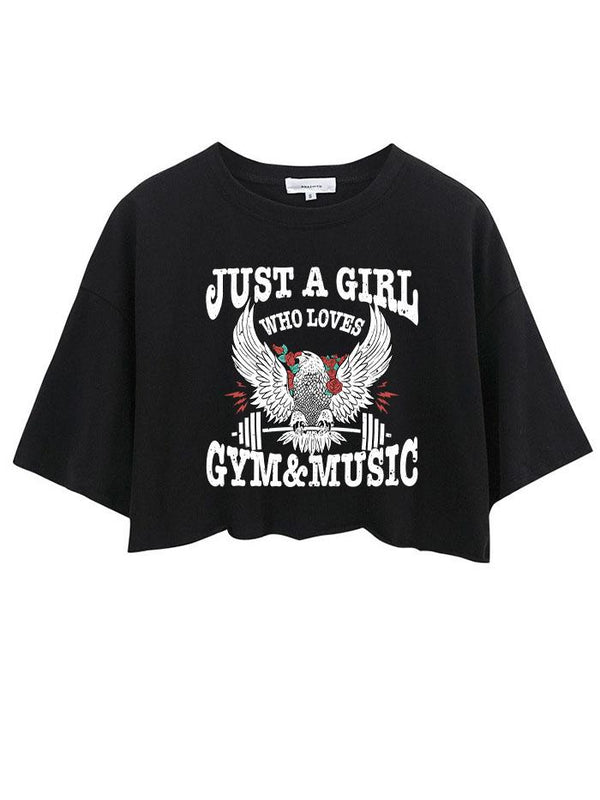 JUST A GIRL WHO LOVES MUSIC&GYM EAGLE CROP TOPS