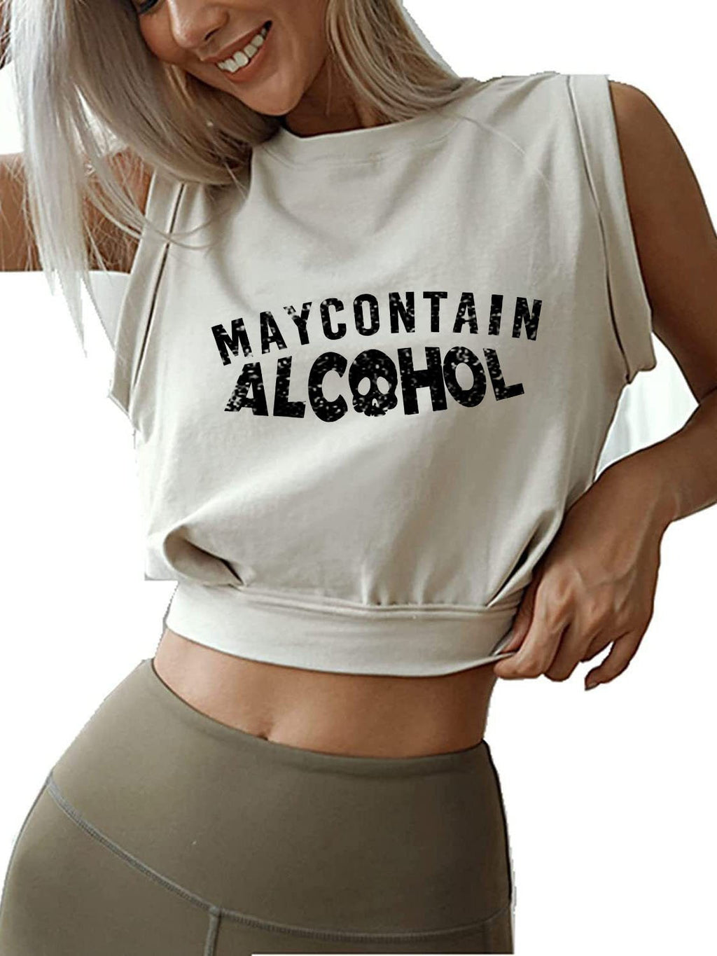 MAY CONTAIN ALCOHOL Sleeveless Crop Tops
