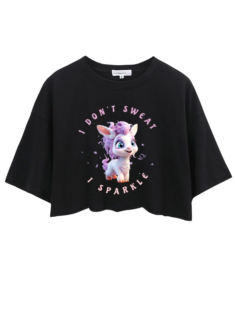 UNICORN I DON'T SWEAT I SPARKLE CROP TOPS