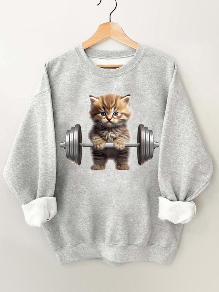 Weightlifting Cat Vintage Gym Sweatshirt
