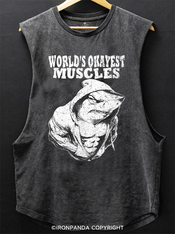 WORLD'S OKAYEST MUSCLES shark SCOOP BOTTOM COTTON TANK