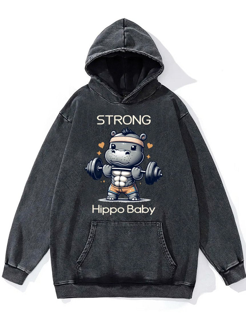 strong hippo baby Washed Gym Hoodie