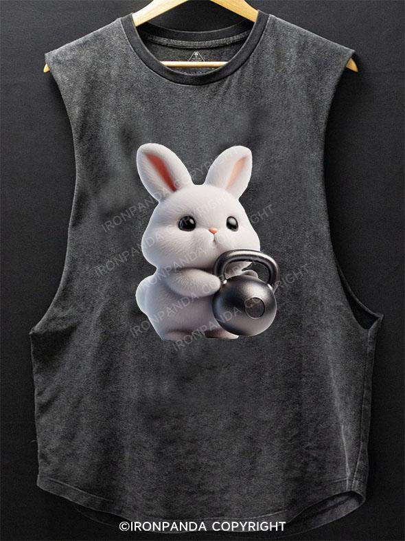 CUTE BUNNY KETTLEBELL VIBES SCOOP BOTTOM COTTON TANK