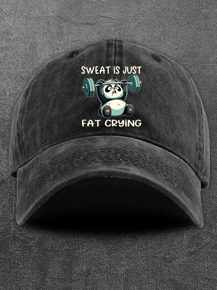 sweat is just fat Weightlifting Panda Washed Gym Cap