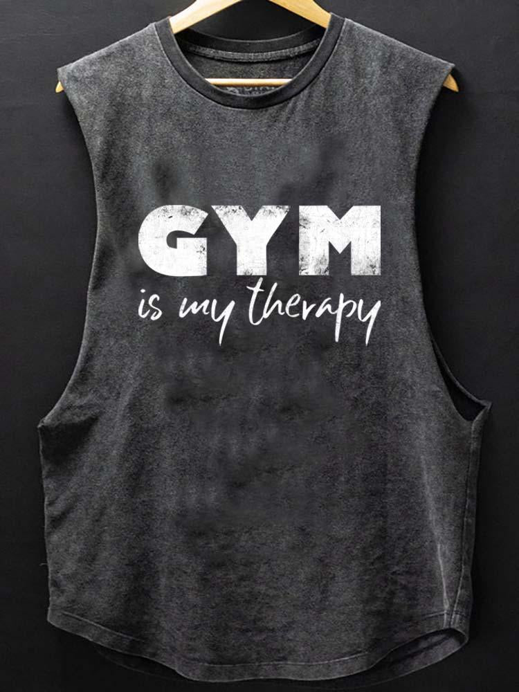 GYM IS MY THERAPY  SCOOP BOTTOM COTTON TANK
