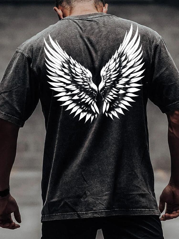 Angel wing back printed Washed Gym Shirt