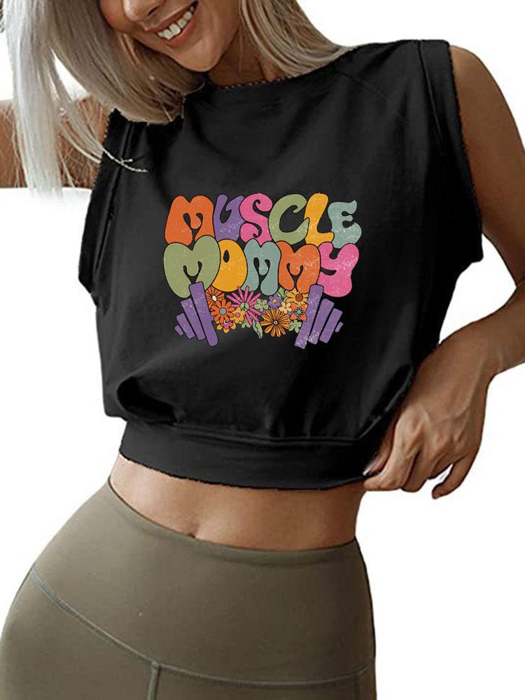 MUSCLE MOMMY SLEEVELESS CROP TOPS