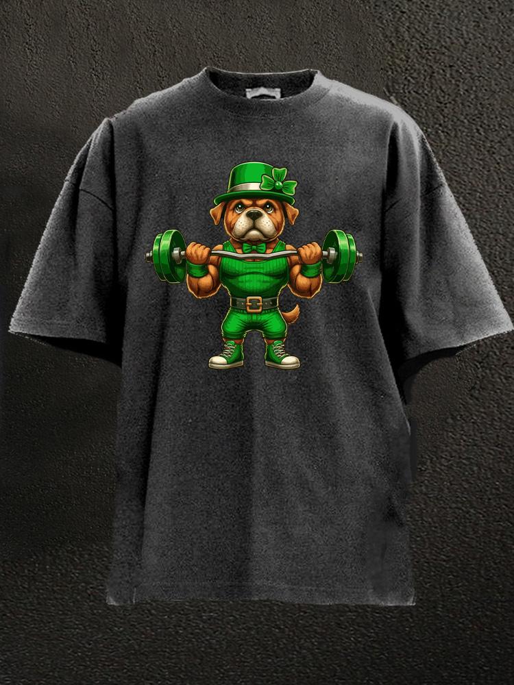 St patrick's day weightlifting dog Washed Gym Shirt
