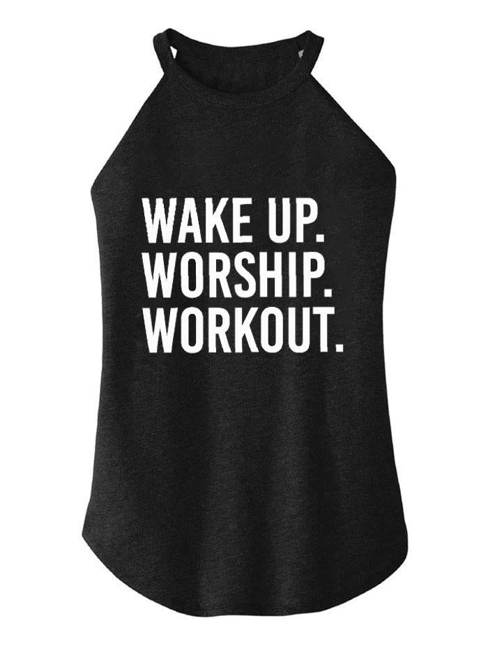 Wake Up Worship Workout Tri Rocker Cotton Tank