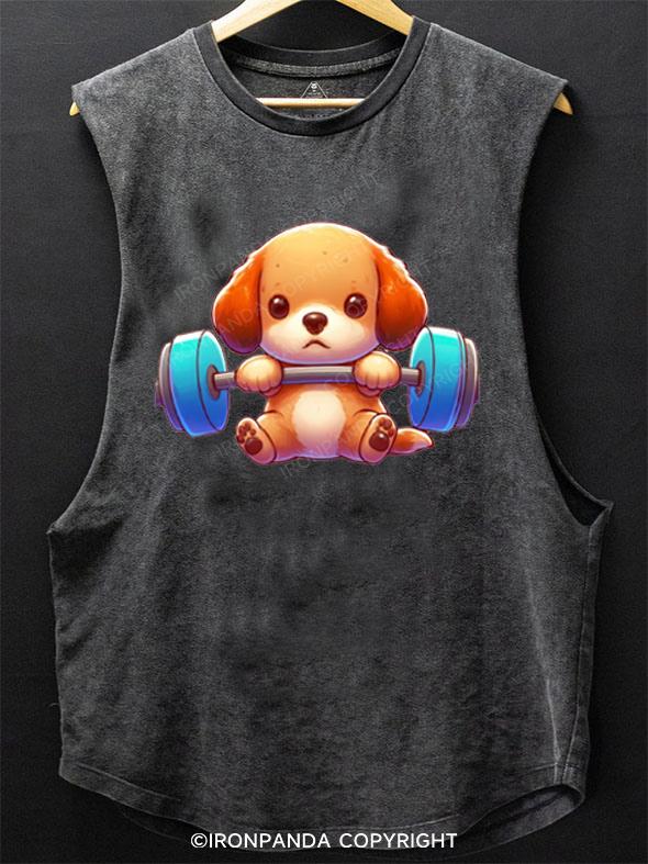 puppy doing gym SCOOP BOTTOM COTTON TANK