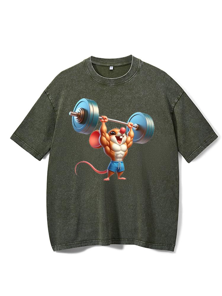 Muscular Mouse Lifting Washed Gym Shirt