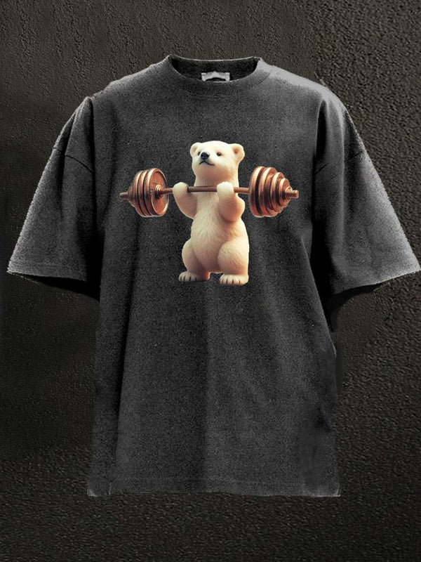 weightlifting polar bear Washed Gym Shirt