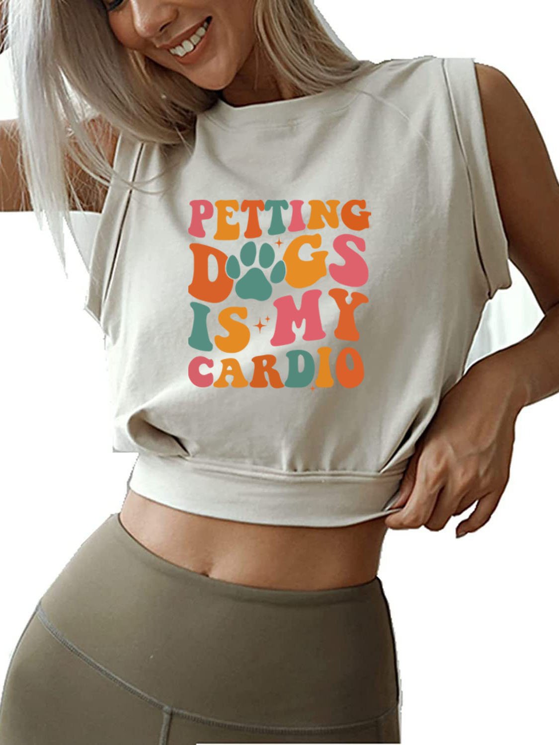 PETTING DOGS IS MY CARDIO SLEEVELESS CROP TOPS