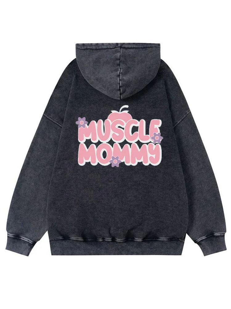 Muscle Mom Back Printed  Washed Gym Hoodie