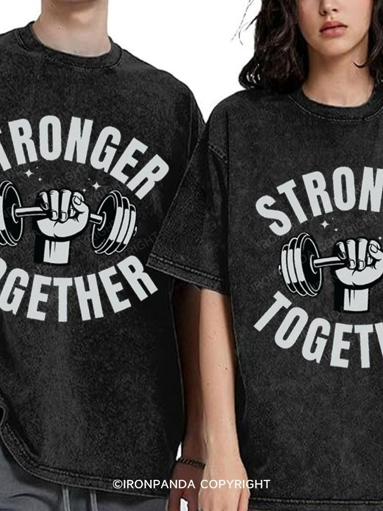 STRONG TOGETHER Washed Matching Couple Gym Shirt