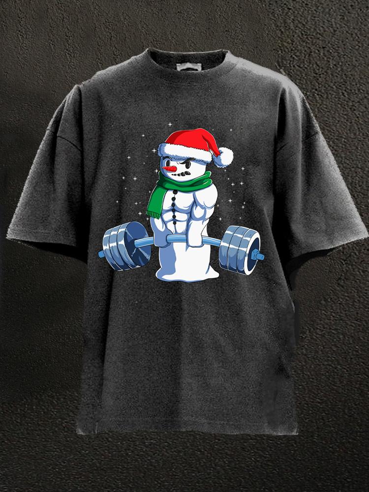 weightlifting snowman Washed Gym Shirt