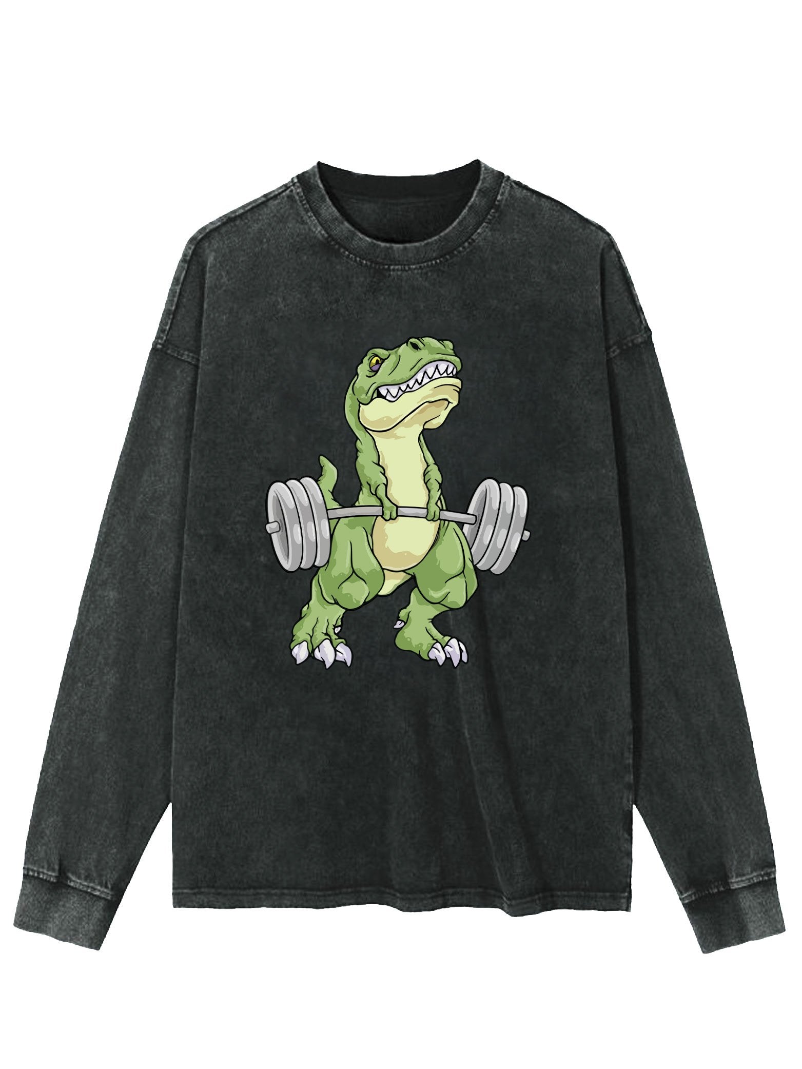 Weightlifting Dinosaur WASHED LONG SLEEVE SHIRT