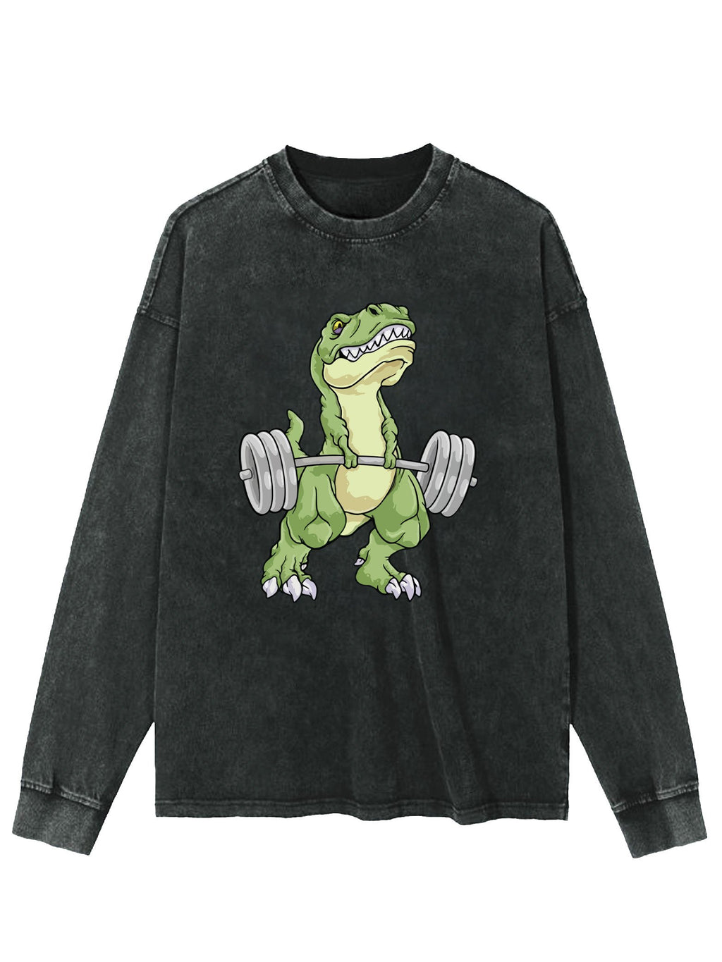 Weightlifting Dinosaur WASHED LONG SLEEVE SHIRT