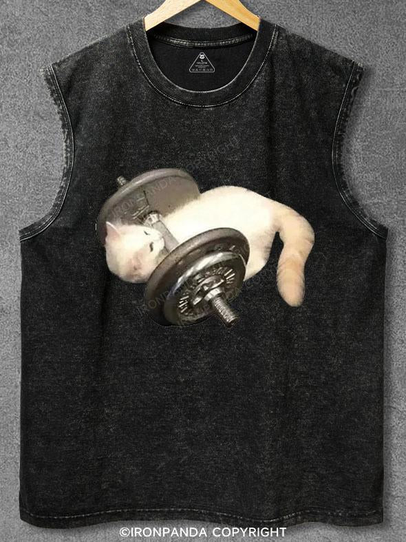 Dumbell Cat Washed Gym Tank