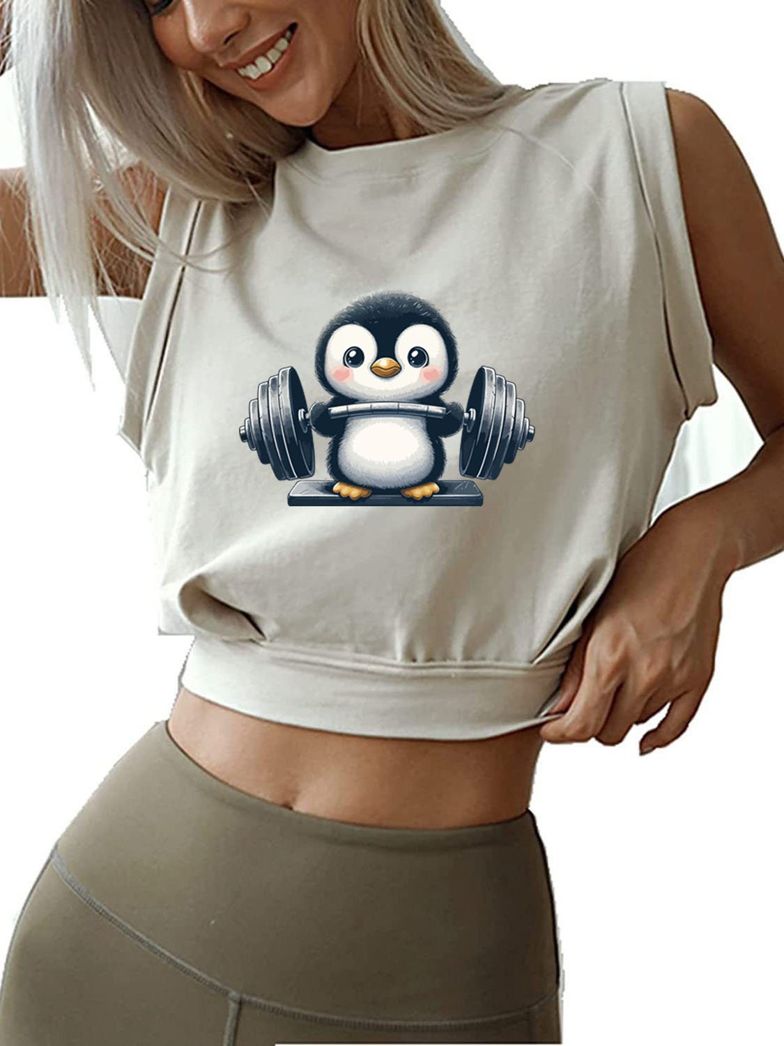 PENGUIN WEIGHTLIFTING SLEEVELESS CROP TOPS