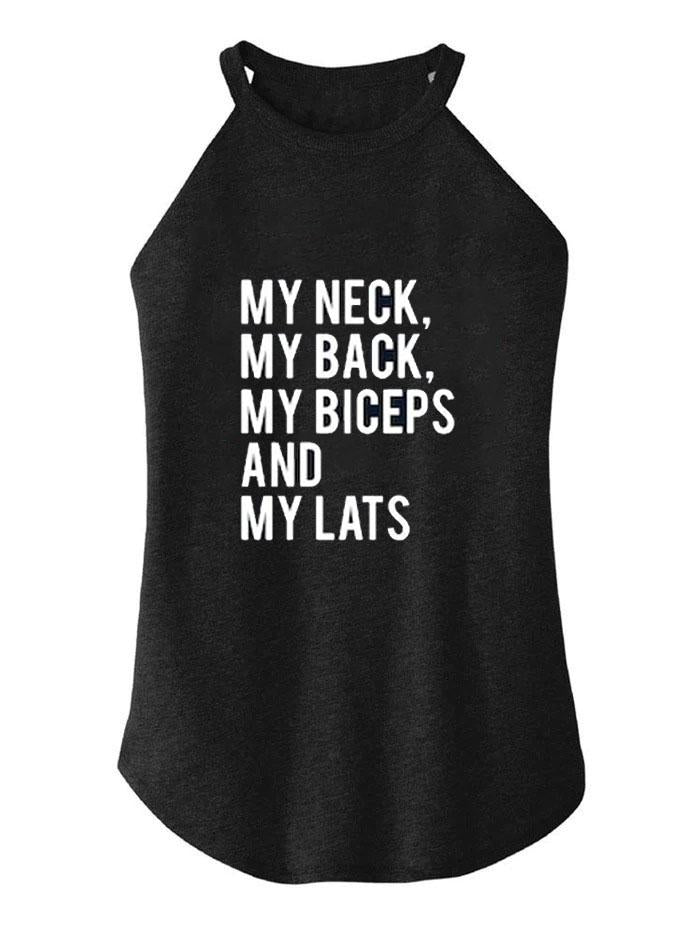 my neck my back my biceps and my lats TRI ROCKER COTTON TANK
