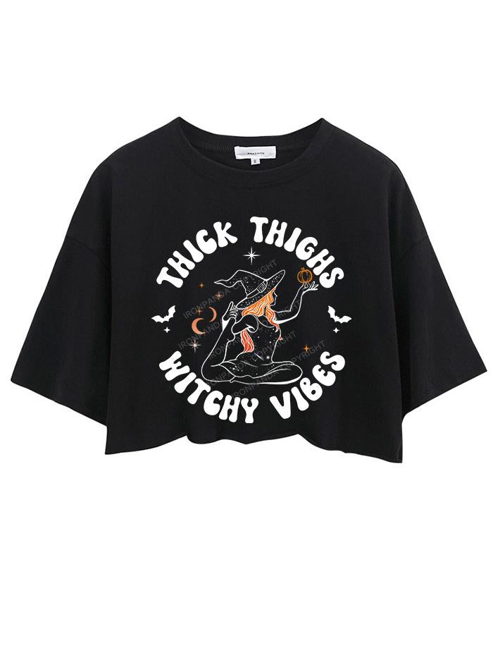 THICK THIGHS WITCHY VIBES CROP TOPS