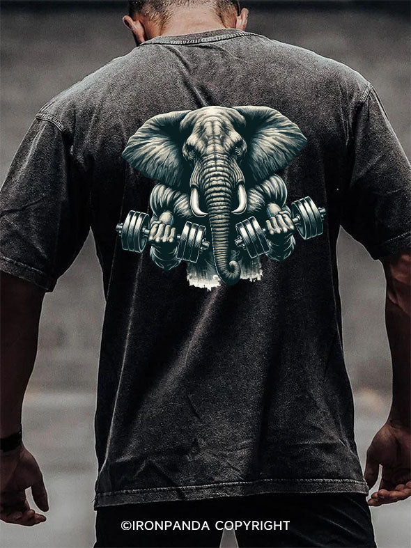 fitness elephant back printed Washed Gym Shirt
