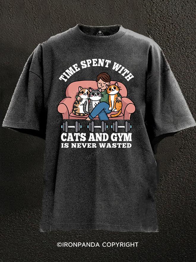 Time Spent with Cats and Gym Is Never Wasted Washed Gym Shirt