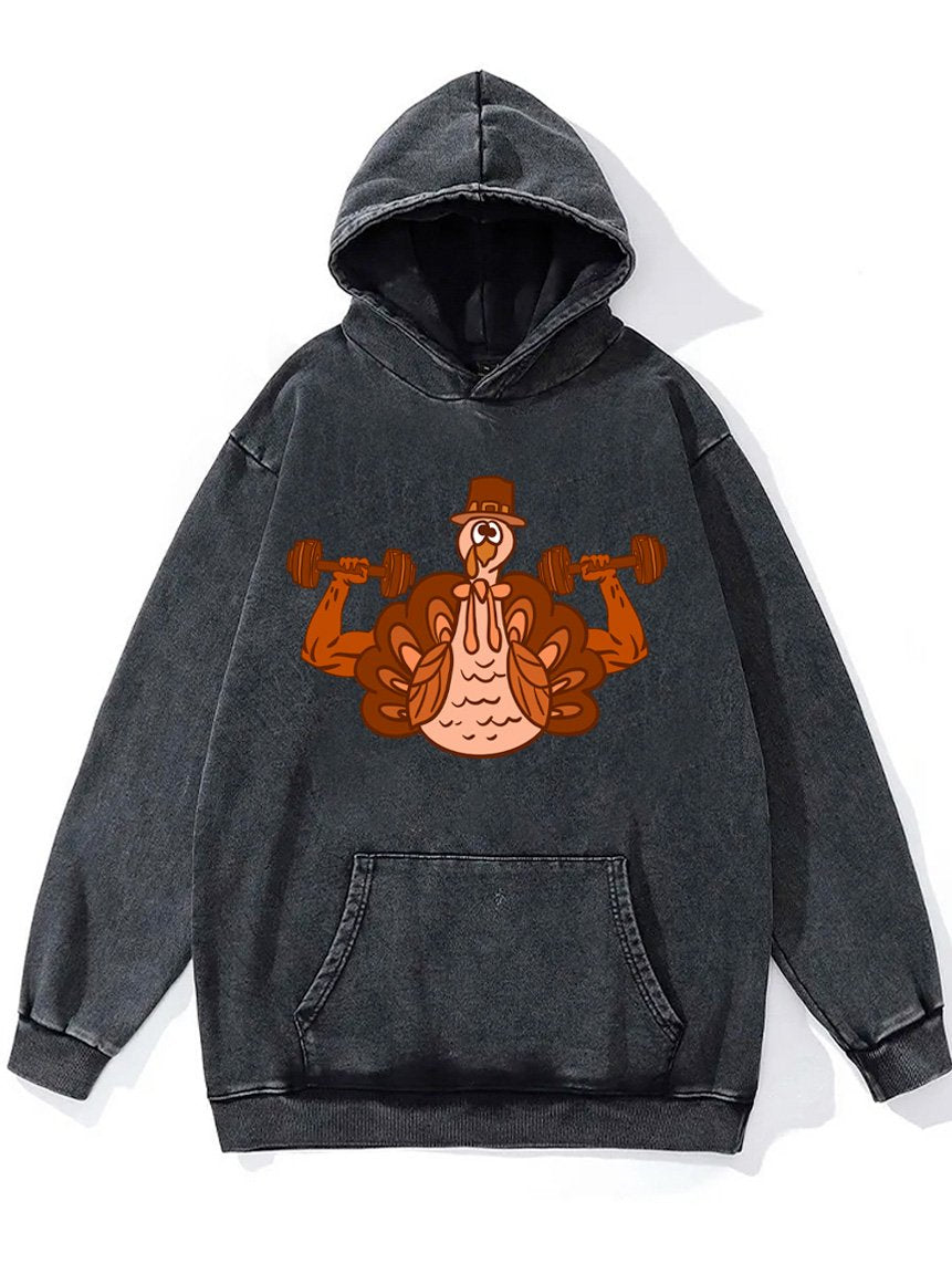 weightlifting turkey Thanskgiving Washed Gym Hoodie