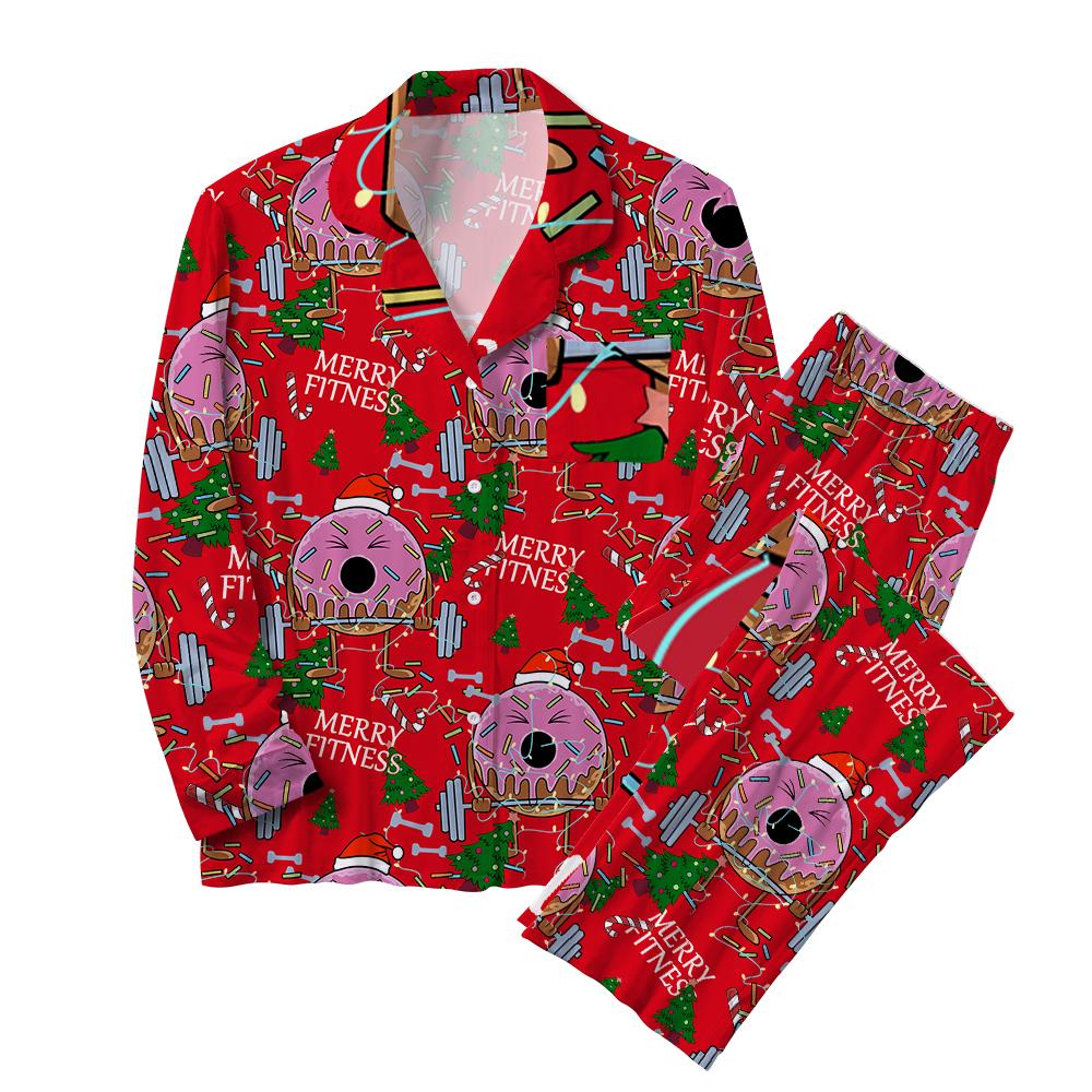 Weightlifting Donut IRONPANDA Christmas Cotton 2-Piece Pajama Sets