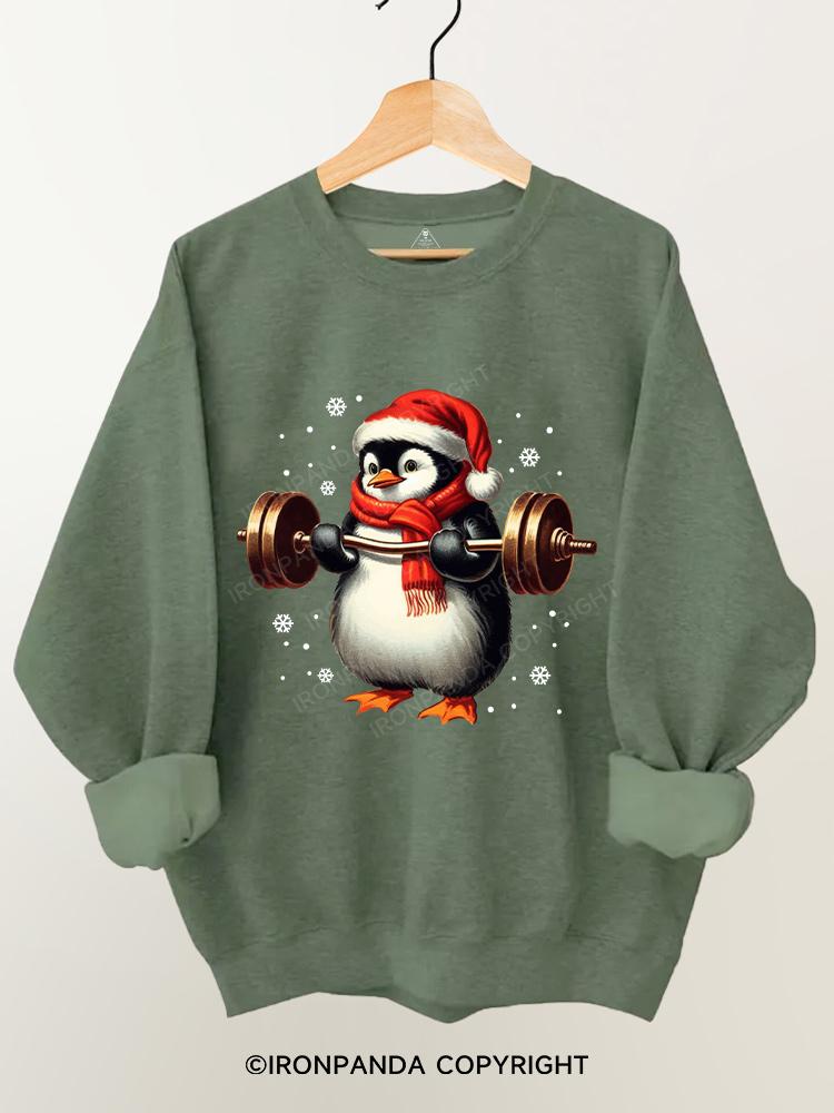 Christmas penguin weightlifting Gym Sweatshirt