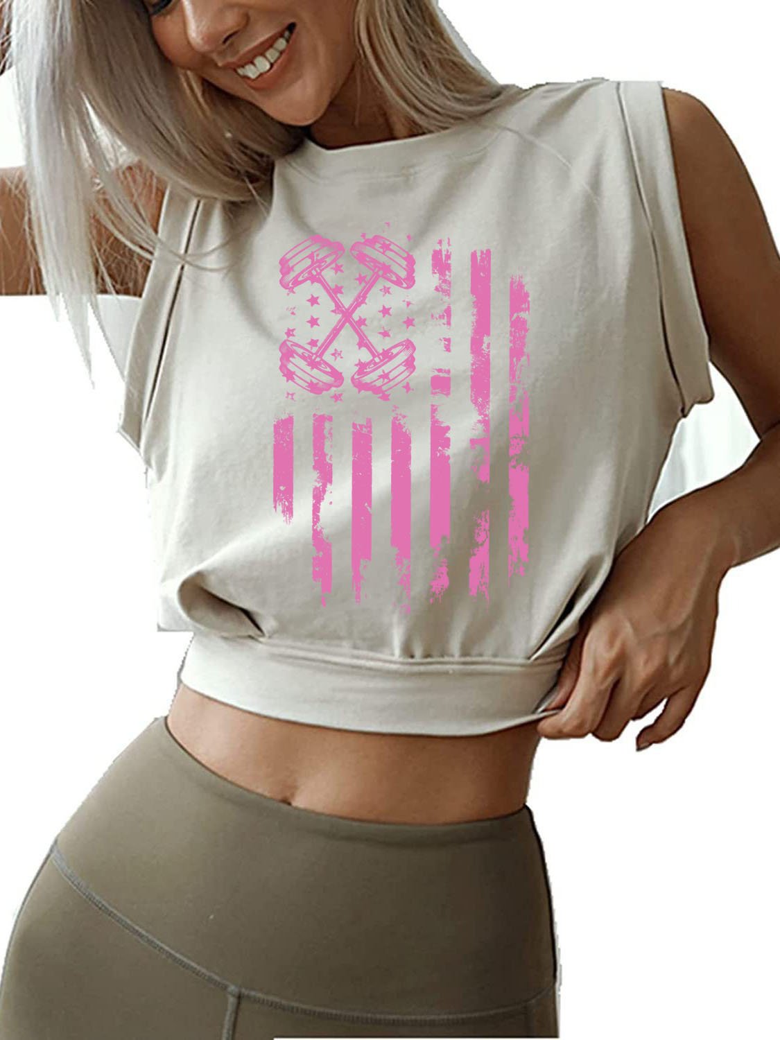 BARBELL FLAG Sleeveless Crop Tops