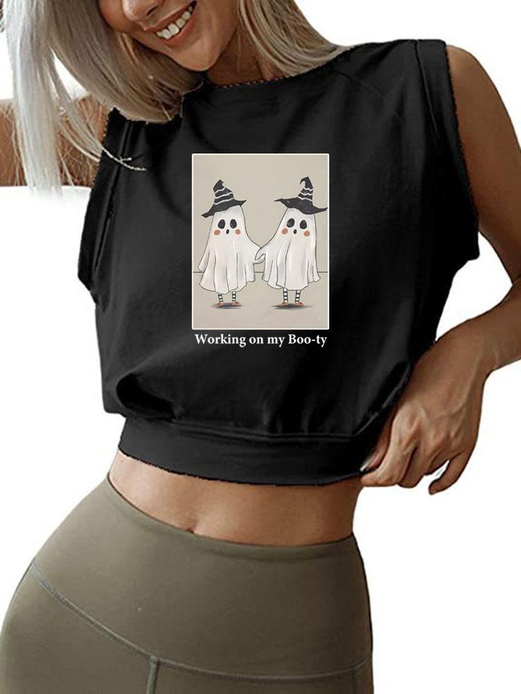RETRO GHOST SLEEVELESS CROP TOPS