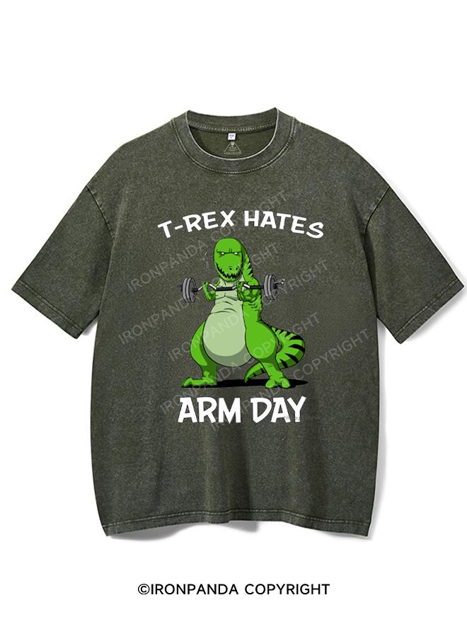 T-Rex Hates Arm Day Washed Gym Shirt