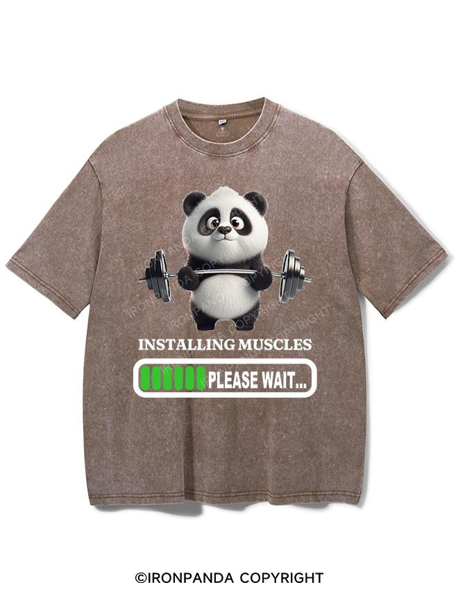 PANDA INSTALLING MUSCLES PLEASE WAIT VINTAGE GYM SHIRT