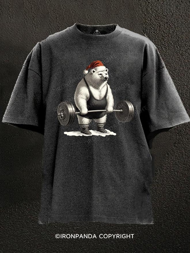 Christmas Bear Fitness Workout Washed Gym Shirt