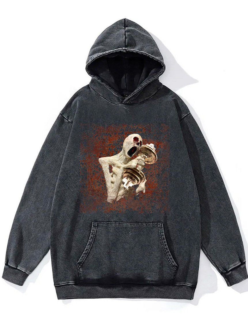 skeleton dumdbell lifting Washed Gym Hoodie